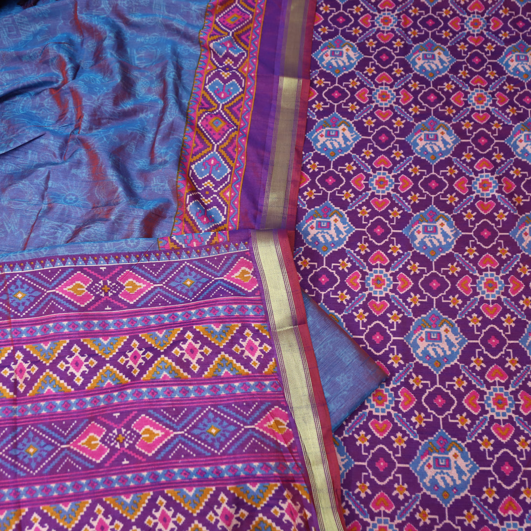 Raya Purple All Over Patola Shadow Printed Work Muslin Set