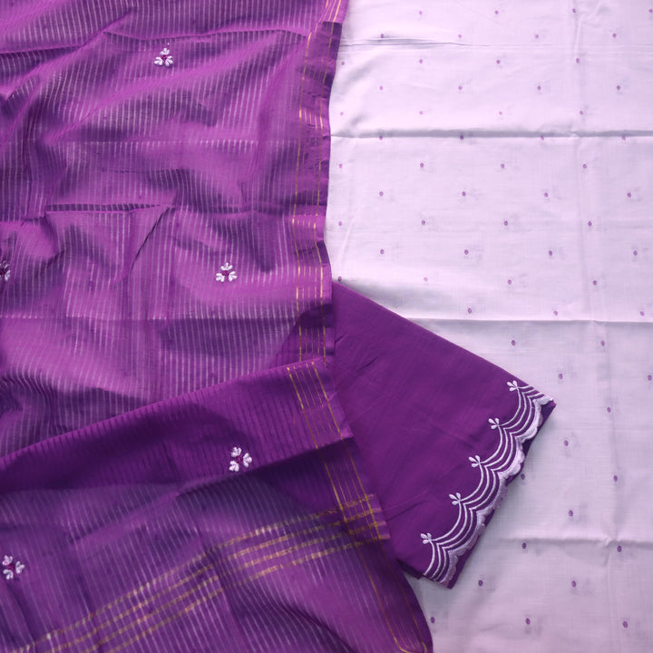 Kinaari Soft Lilac Thread Weaved Cotton Suit Set with Embroidered Bottom
