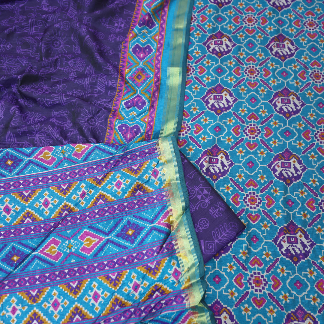Raya Azure Turq All Over Patola Shadow Printed Work Muslin Set