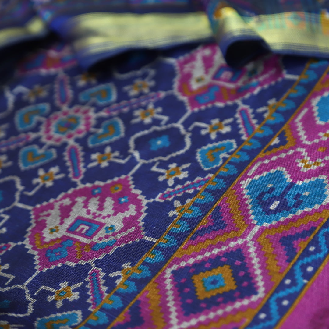 Raya Stone Blue All Over Patola Shadow Printed Work Muslin Set
