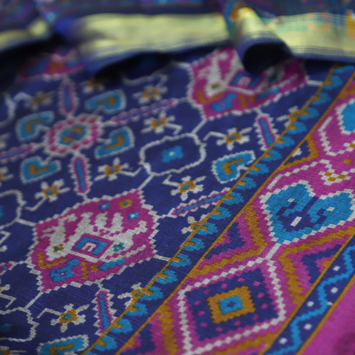 Raya Stone Blue All Over Patola Shadow Printed Work Muslin Set