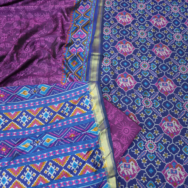 Raya Stone Blue All Over Patola Shadow Printed Work Muslin Set