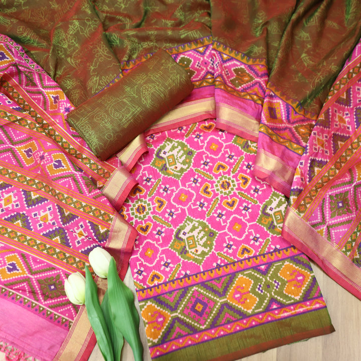 Raya Bright Pink All Over Patola Shadow Printed Work Muslin Set