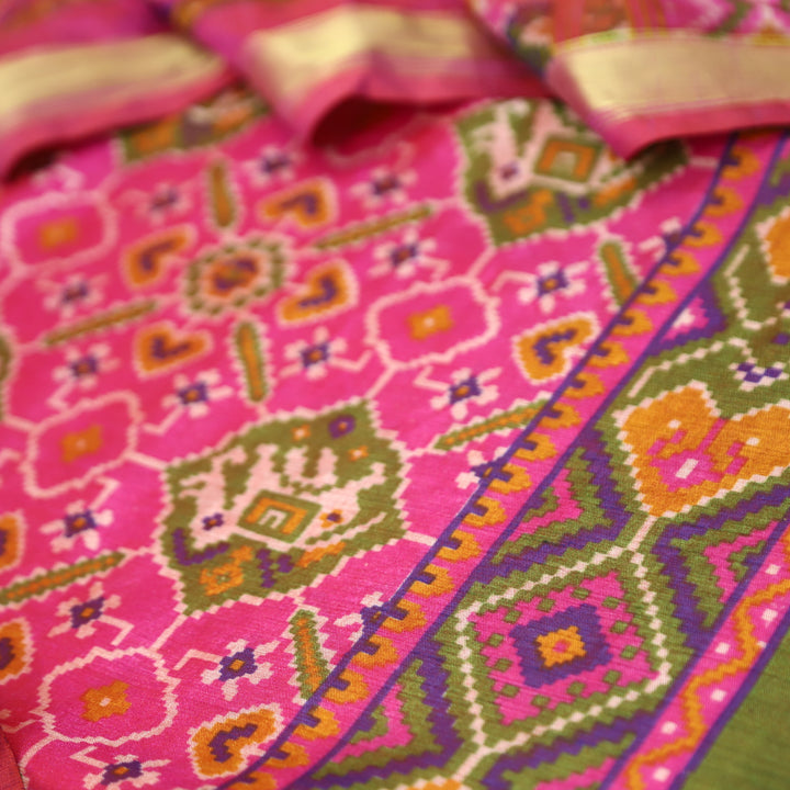 Raya Bright Pink All Over Patola Shadow Printed Work Muslin Set
