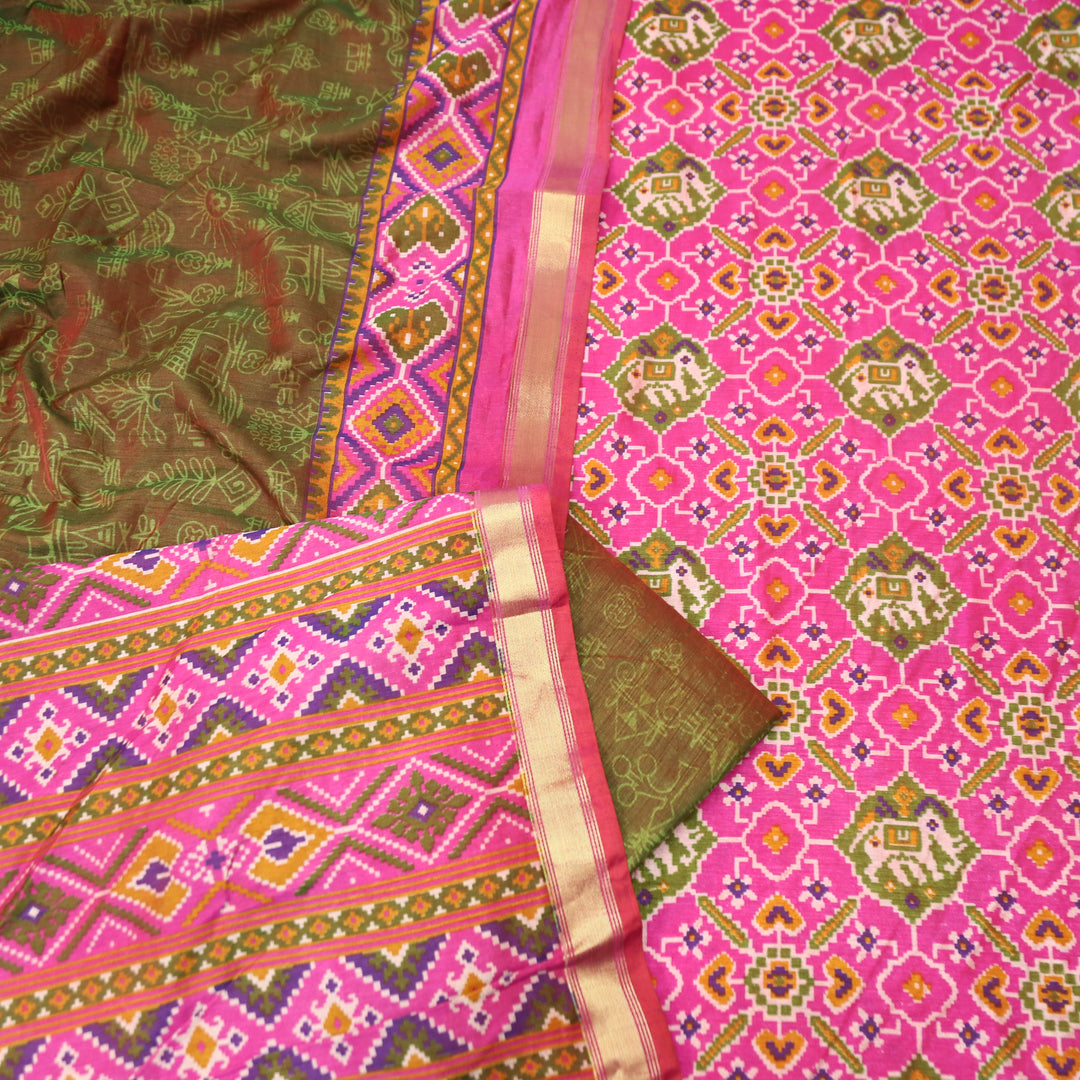Raya Bright Pink All Over Patola Shadow Printed Work Muslin Set