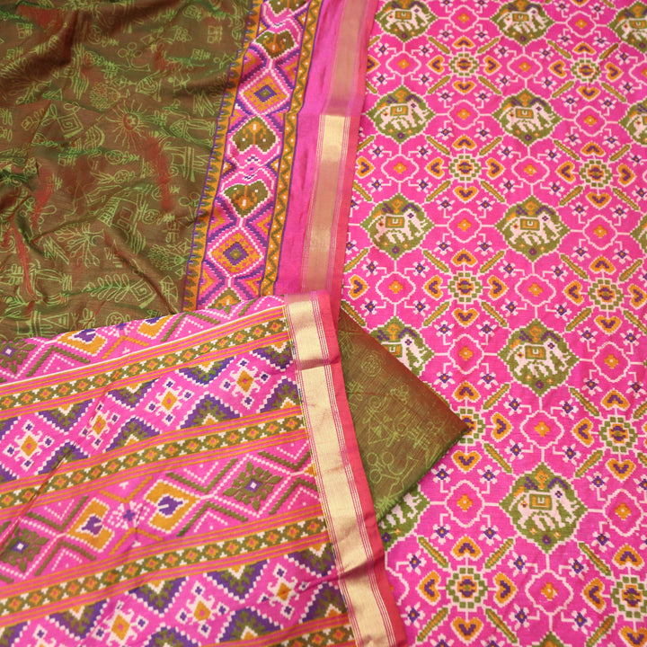 Raya Bright Pink All Over Patola Shadow Printed Work Muslin Set