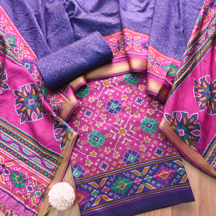 Roop Magenta Pink All Over Patola Shadow Printed Work Muslin Set