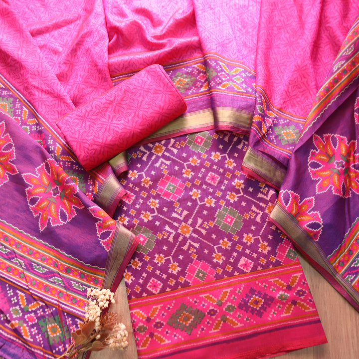 Roop Eggplant Purple All Over Patola Shadow Printed Work Muslin Set