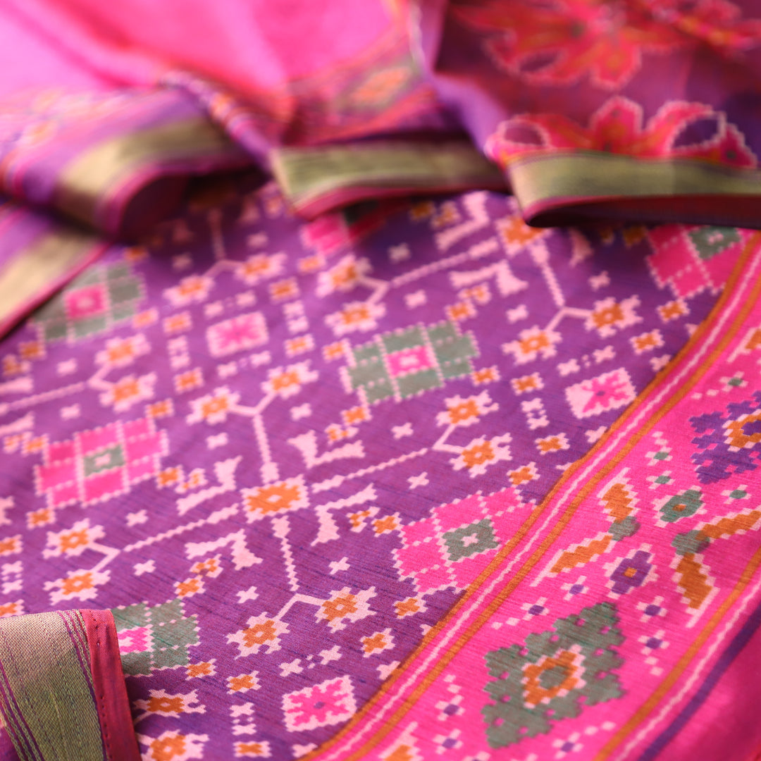 Roop Eggplant Purple All Over Patola Shadow Printed Work Muslin Set