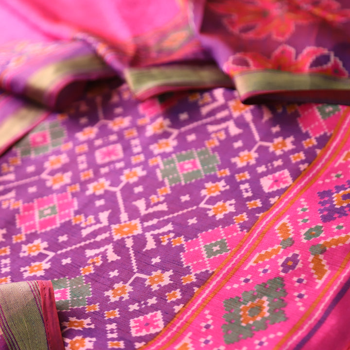 Roop Eggplant Purple All Over Patola Shadow Printed Work Muslin Set
