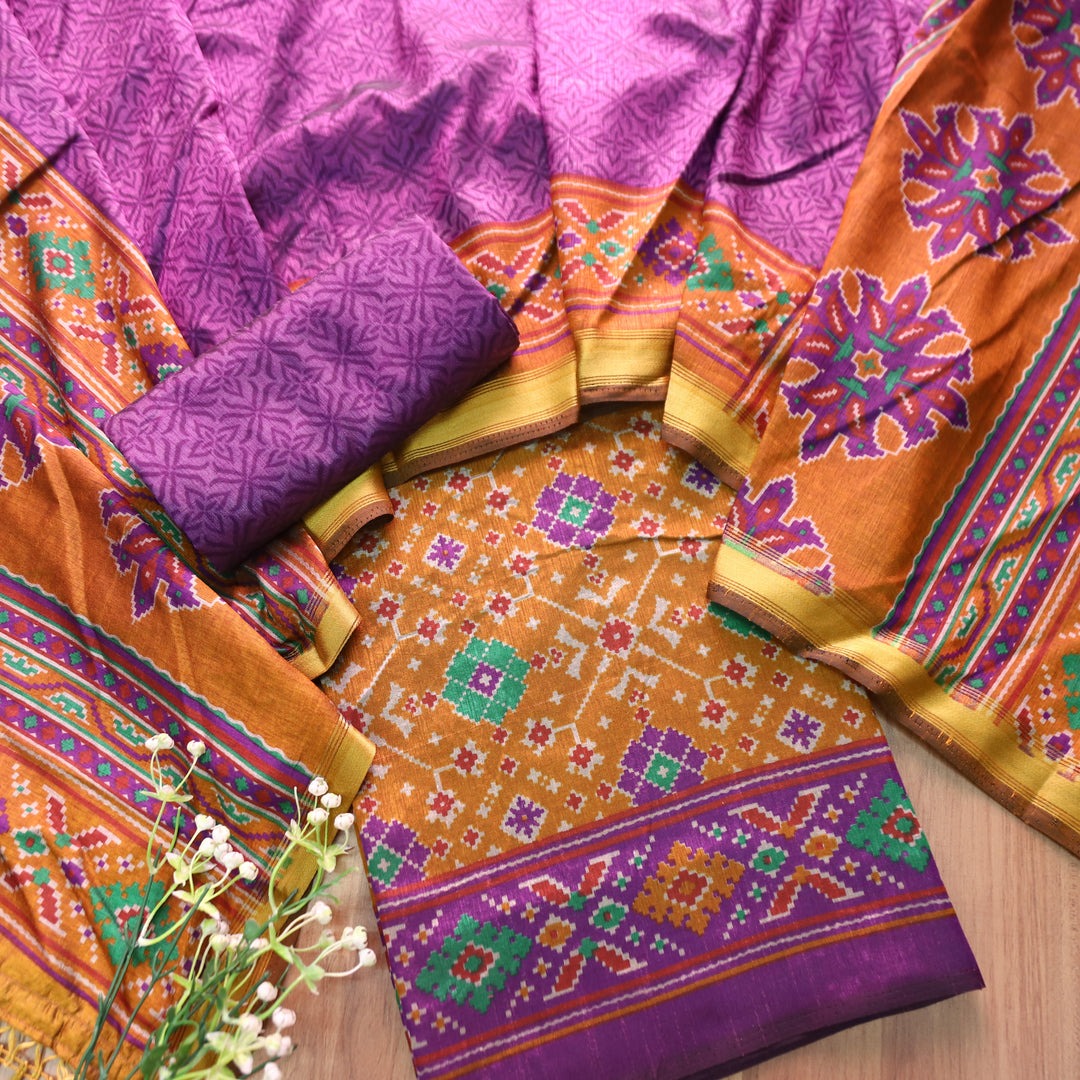 Roop Dandelion Yellow All Over Patola Shadow Printed Work Muslin Set