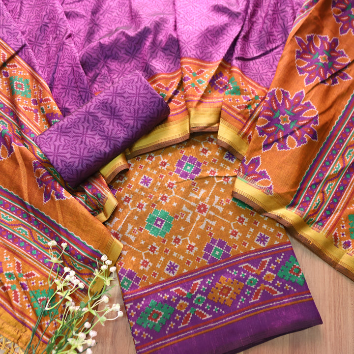Roop Dandelion Yellow All Over Patola Shadow Printed Work Muslin Set