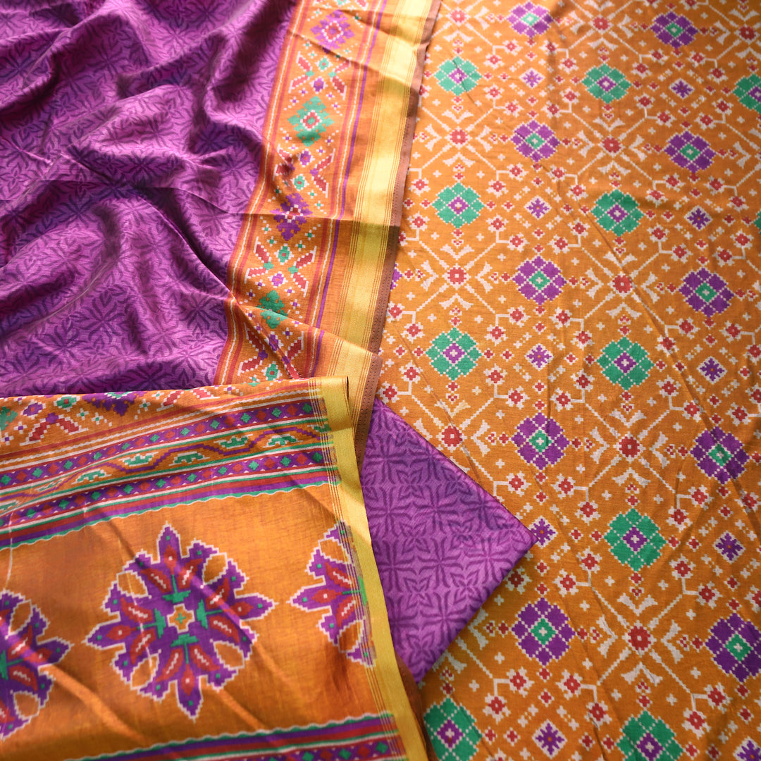 Roop Dandelion Yellow All Over Patola Shadow Printed Work Muslin Set