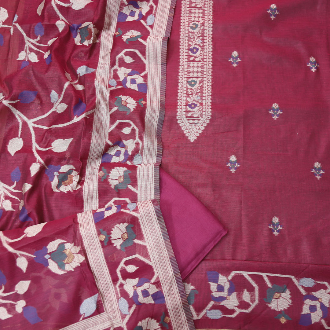 Mulakat Magenta Purple Floral Authentic Jamdani Weaved with Zari Chanderi Suit Set