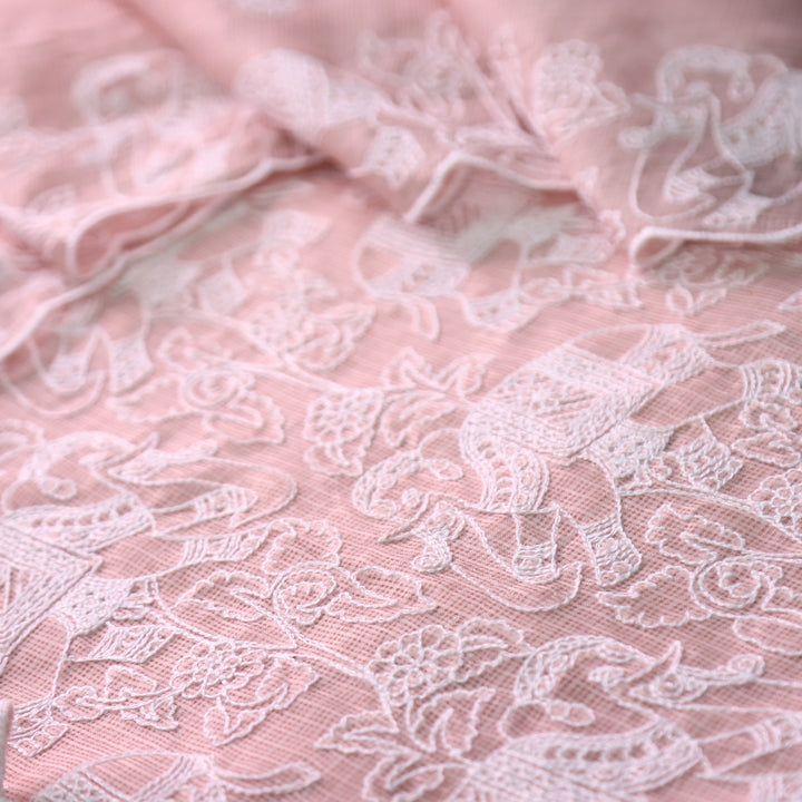 Sufiya Pastel Peach Thread Embroidered Work Kota Doriya Set