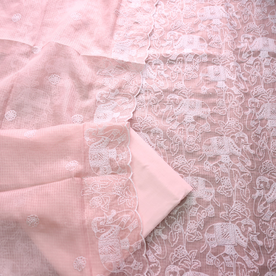 Sufiya Pastel Peach Thread Embroidered Work Kota Doriya Set