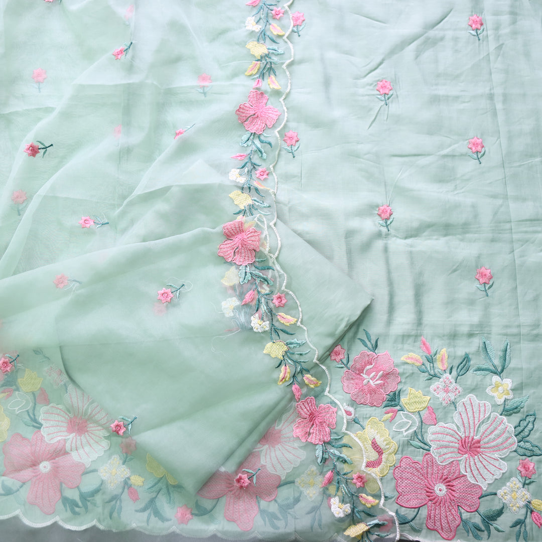 Rivva Mint Green with Thread Embroidered Hem Modal Suit Set