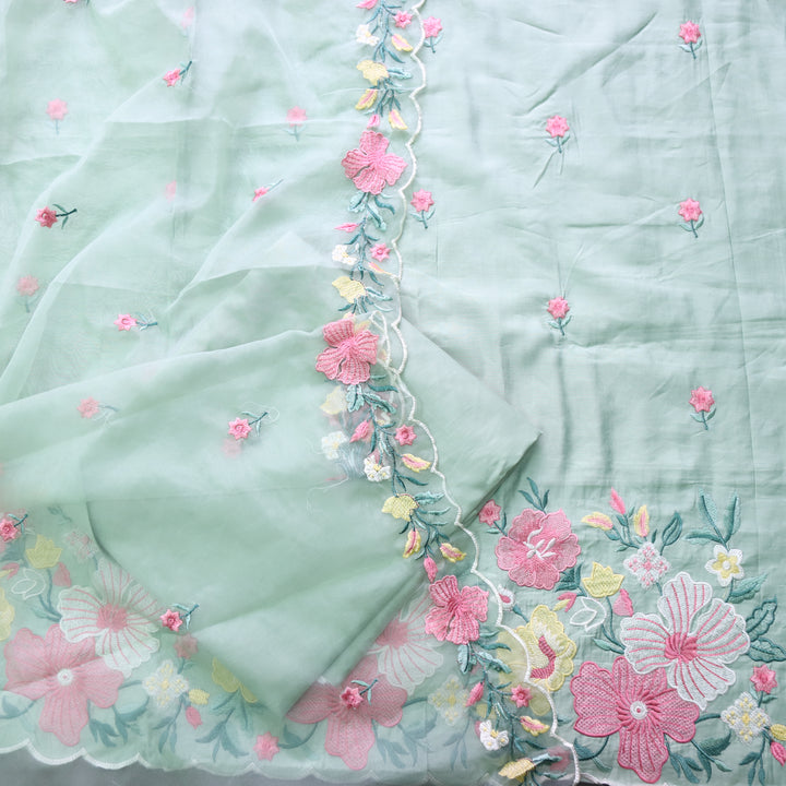 Rivva Mint Green with Thread Embroidered Hem Modal Suit Set