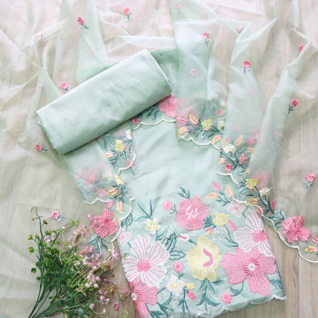 Rivva Mint Green with Thread Embroidered Hem Modal Suit Set