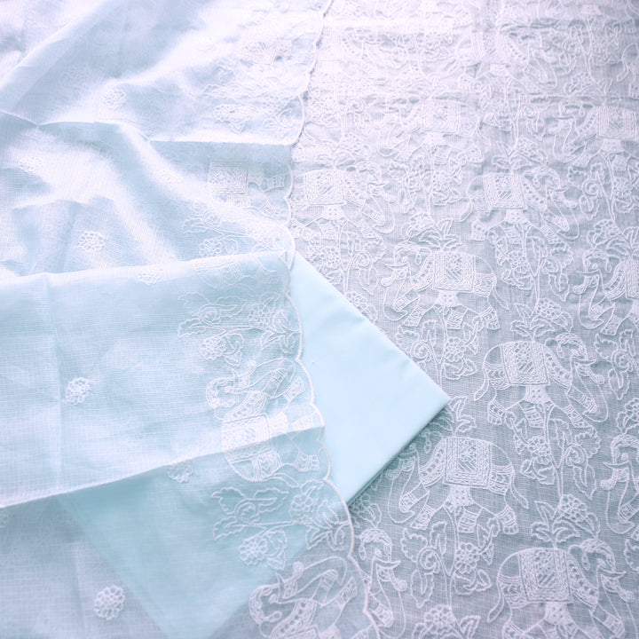 Sufiya Powder Blue Thread Embroidered Work Kota Doriya Set