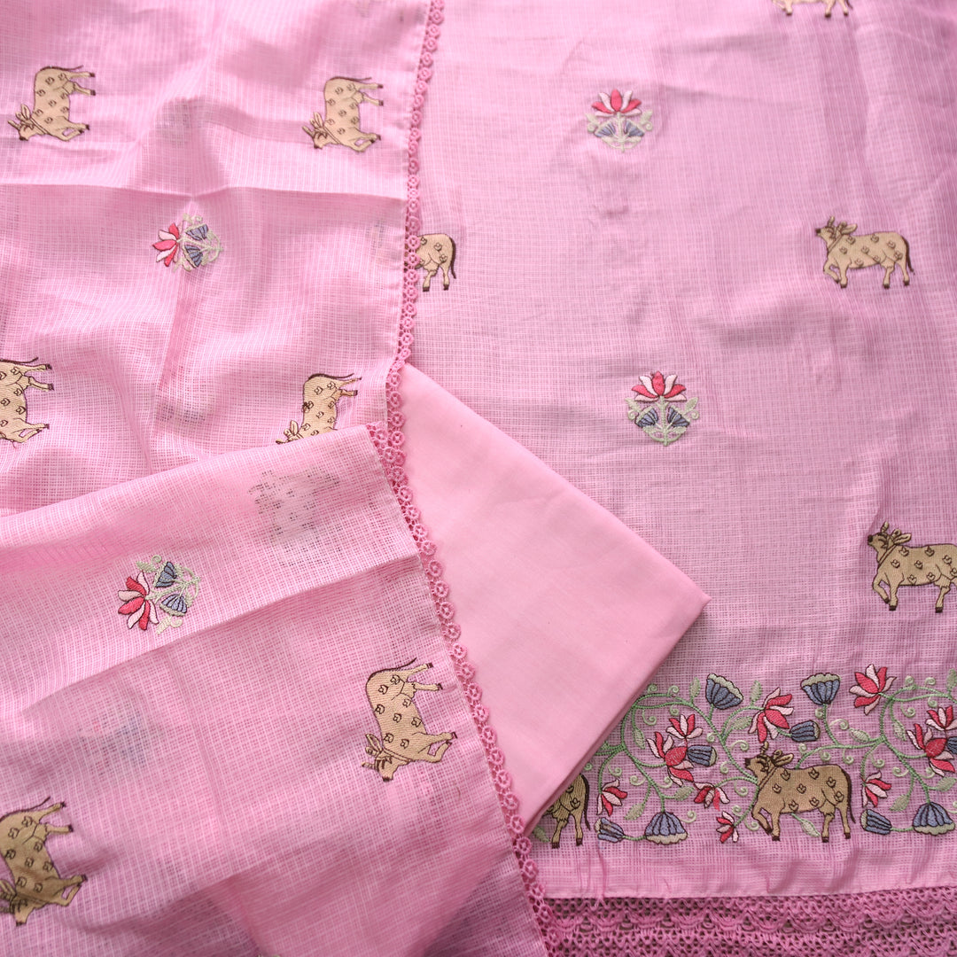 Khayal Pretty Pink Pichwai Thread Embroidery Hem Work Kota Doriya Suit Set