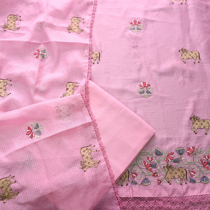 Khayal Pretty Pink Pichwai Thread Embroidery Hem Work Kota Doriya Suit Set