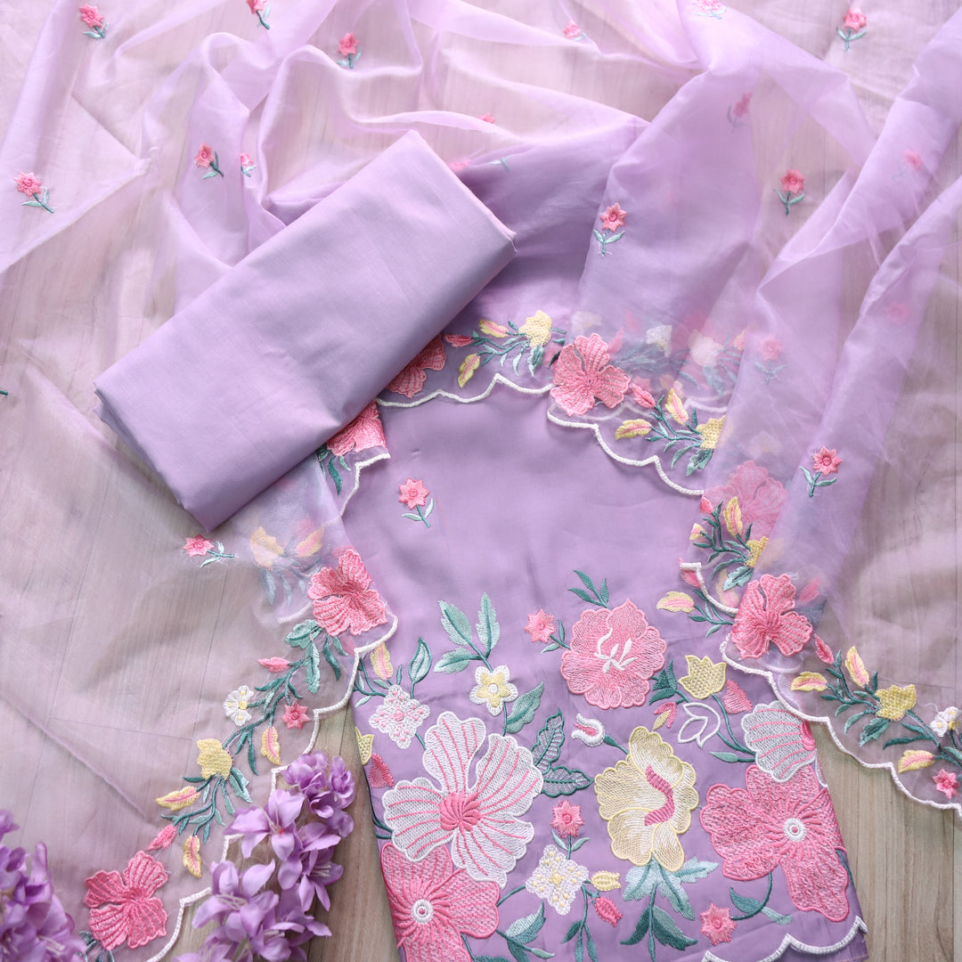 Rivva Lavender with Thread Embroidered Hem Modal Suit Set