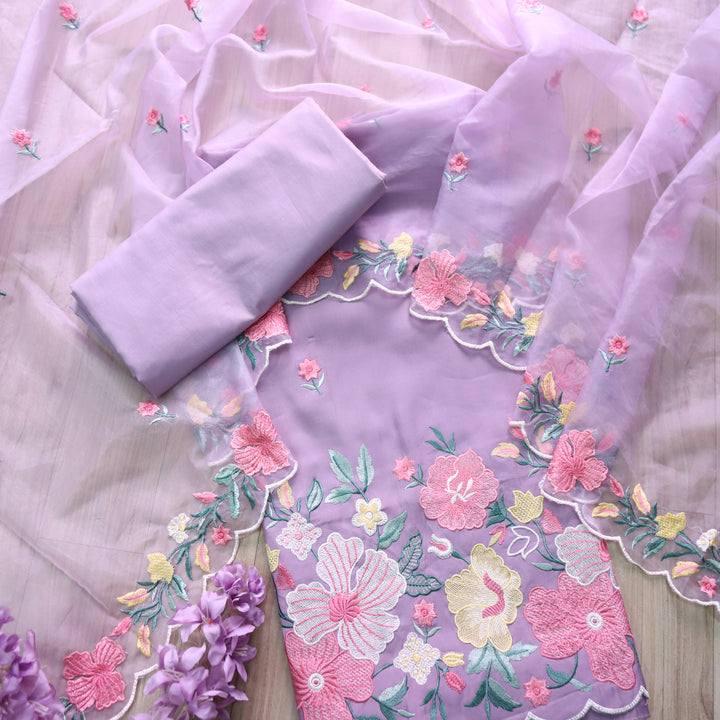 Rivva Lavender with Thread Embroidered Hem Modal Suit Set