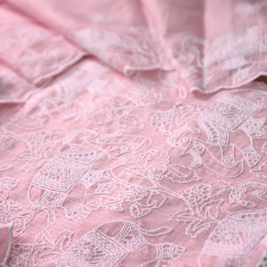 Sufiya Candy Pink Thread Embroidered Work Kota Doriya Set