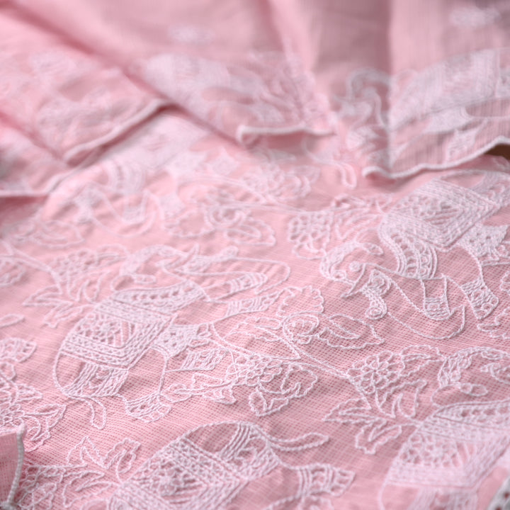 Sufiya Candy Pink Thread Embroidered Work Kota Doriya Set