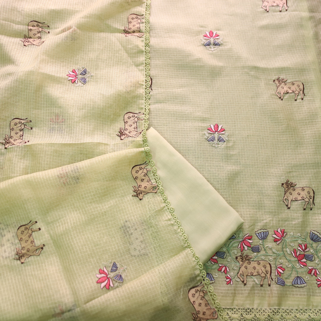 Khayal Mint Green Pichwai Thread Embroidery Hem Work Kota Doriya Suit Set