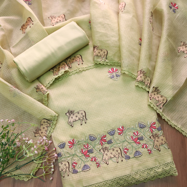 Khayal Mint Green Pichwai Thread Embroidery Hem Work Kota Doriya Suit Set