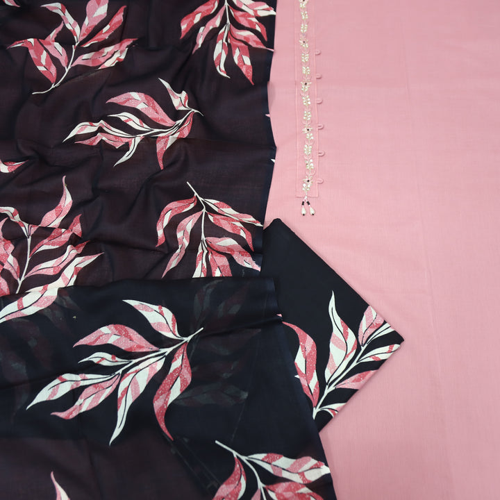 Rushna Blush Pink Thread with Spiral Zari Patch Cotton Set
