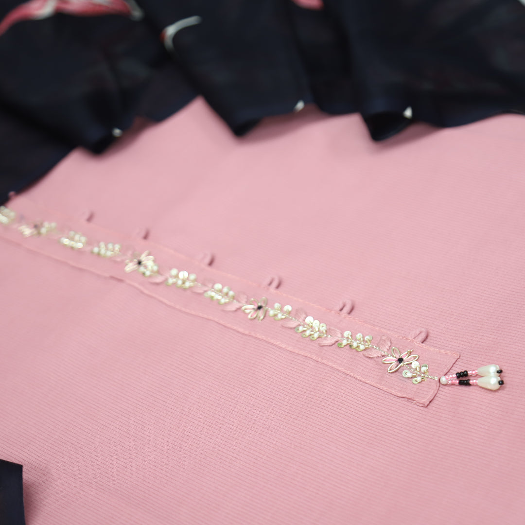 Rushna Blush Pink Thread with Spiral Zari Patch Cotton Set