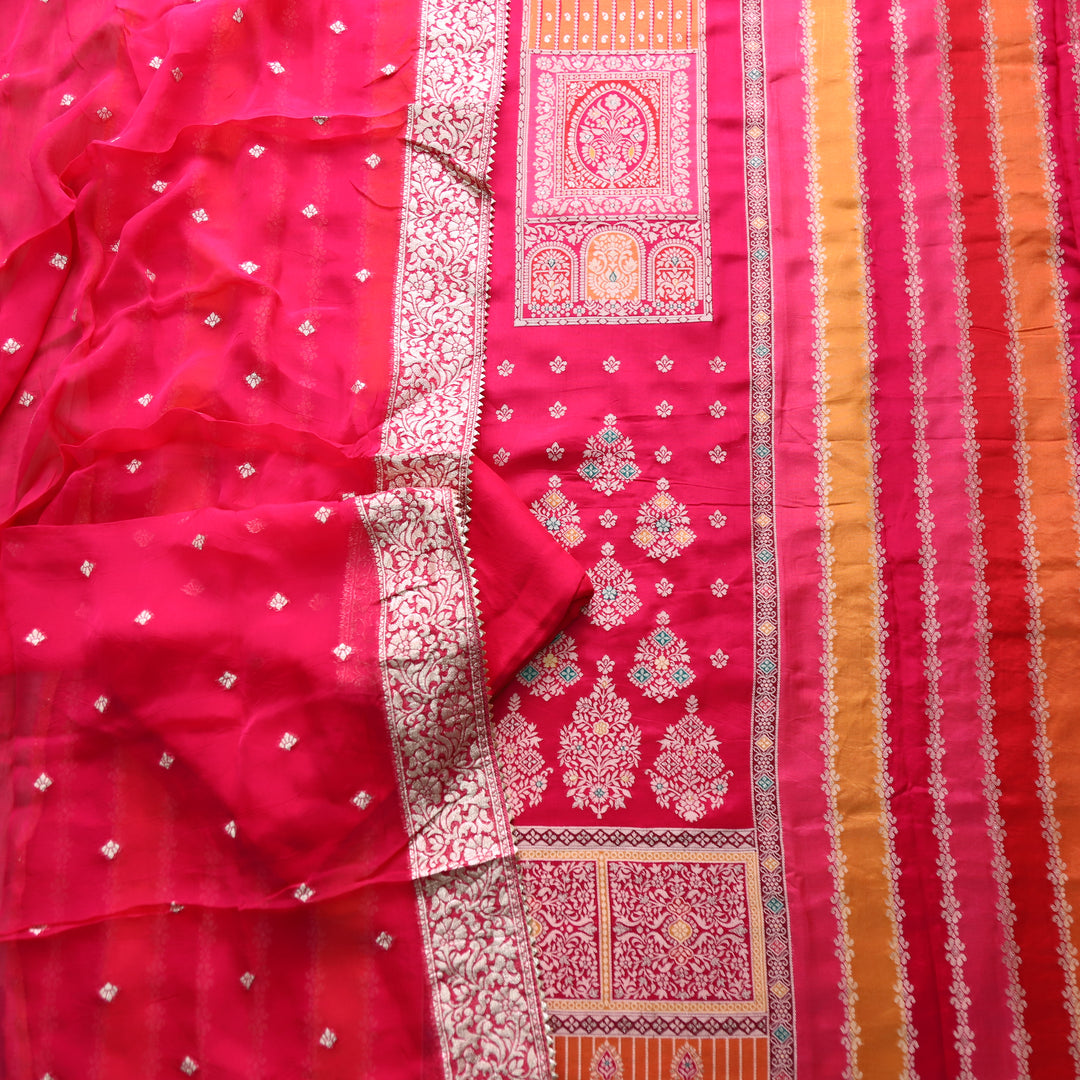 Musavvir Rani Pink All Over Zari Weaved Hem Dola Silk Suit Set