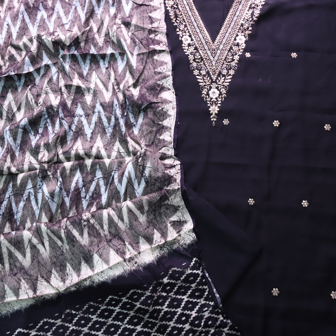 Ishaani Coal Black Embellish Zari V Neck Work Modal Suit Set