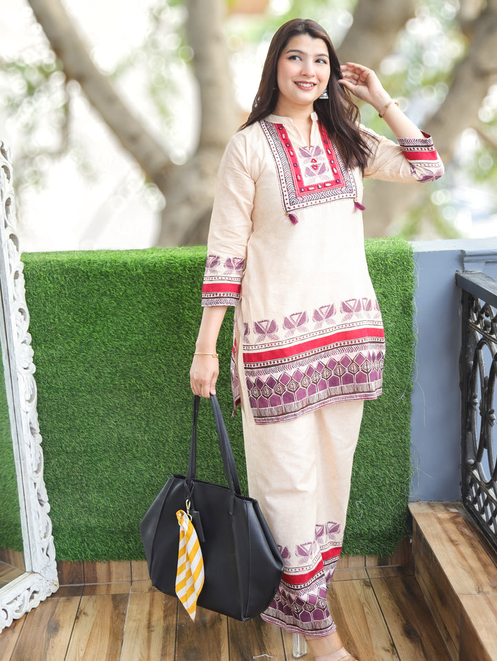 Ella Cream White Digital Printed Cotton Co-ord Set