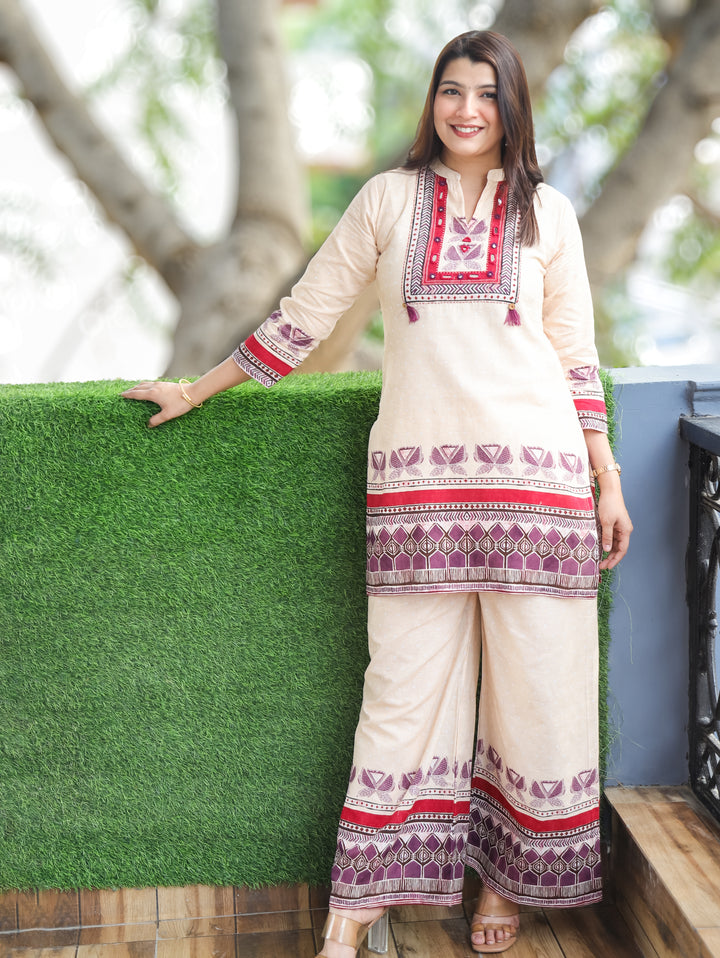 Ella Cream White Digital Printed Cotton Co-ord Set