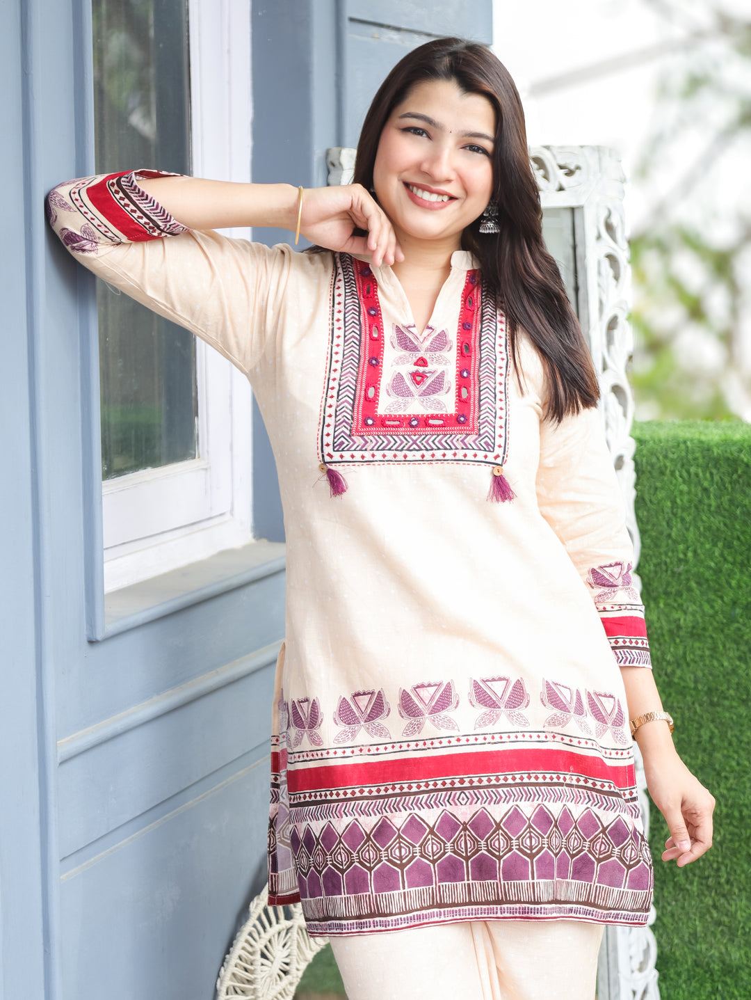 Ella Cream White Digital Printed Cotton Co-ord Set