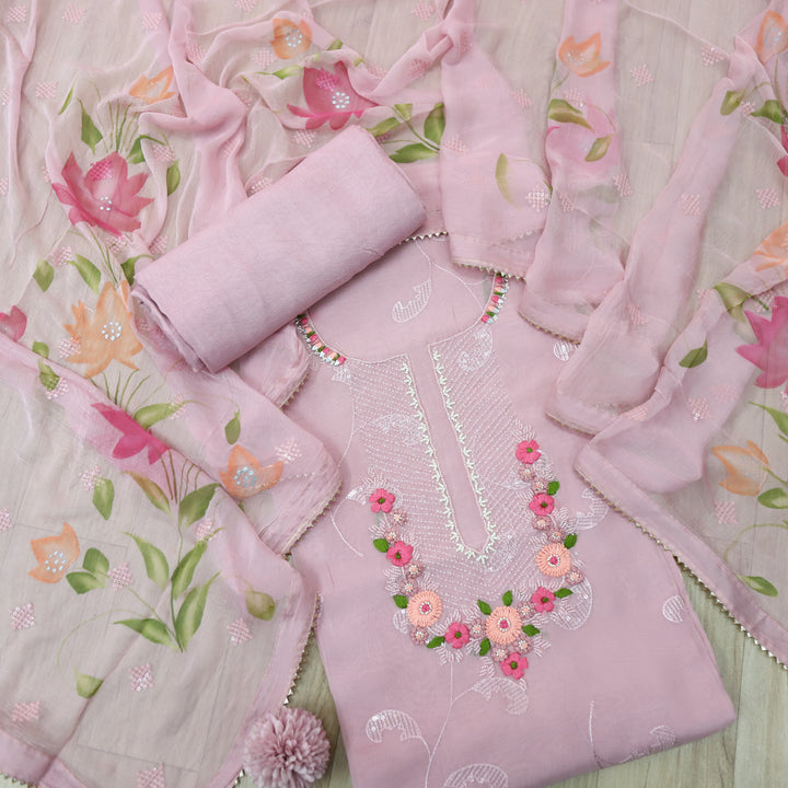 Aafreen Soft Mauve Floral Thread with Moti Work Organza suit set