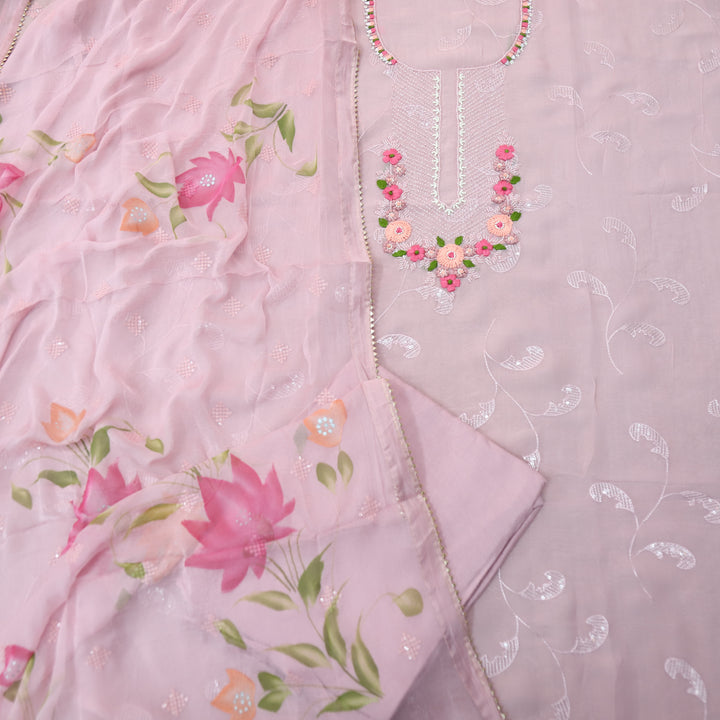 Aafreen Soft Mauve Floral Thread with Moti Work Organza suit set