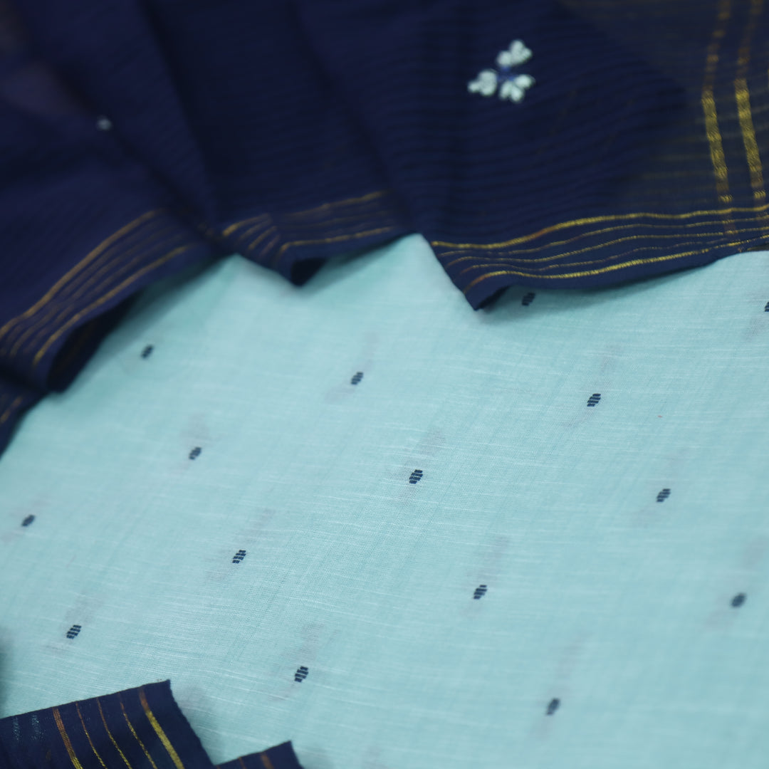 Kinaari Aqua Blue Thread Weaved Cotton Suit Set with Embroidered Bottom