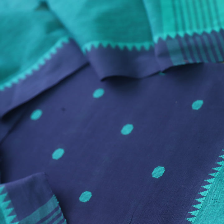 Falaq Blue with Teal Thread Buti Temple Hem South Cotton Suit Set