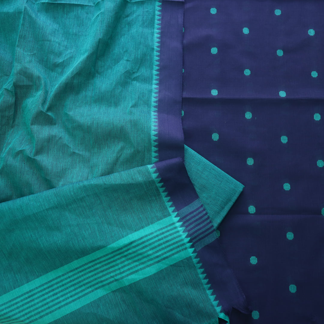 Falaq Blue with Teal Thread Buti Temple Hem South Cotton Suit Set