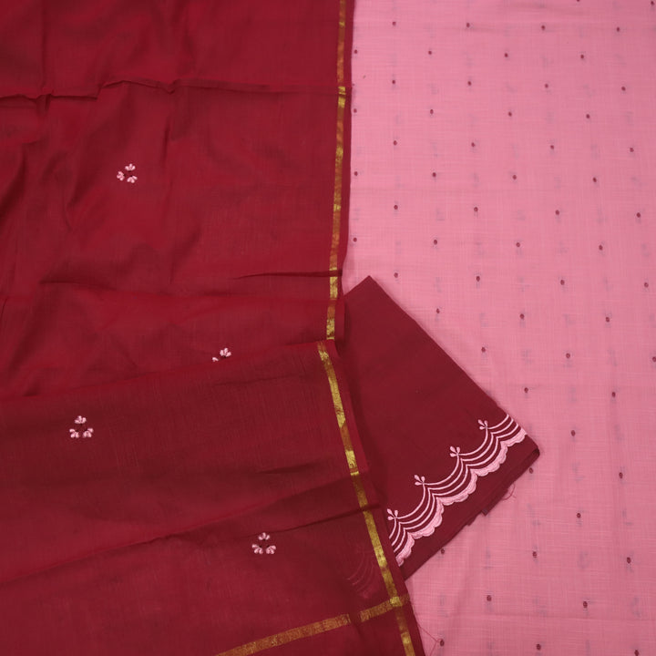 Kinaari Bright Pink Thread Weaved Cotton Suit Set with Embroidered Bottom