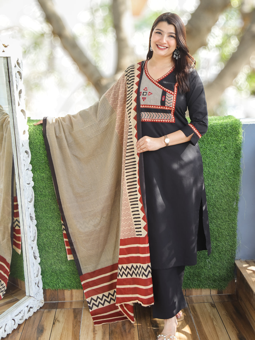 Jennie Black Angrakh Neck Cotton 3 Piece Set