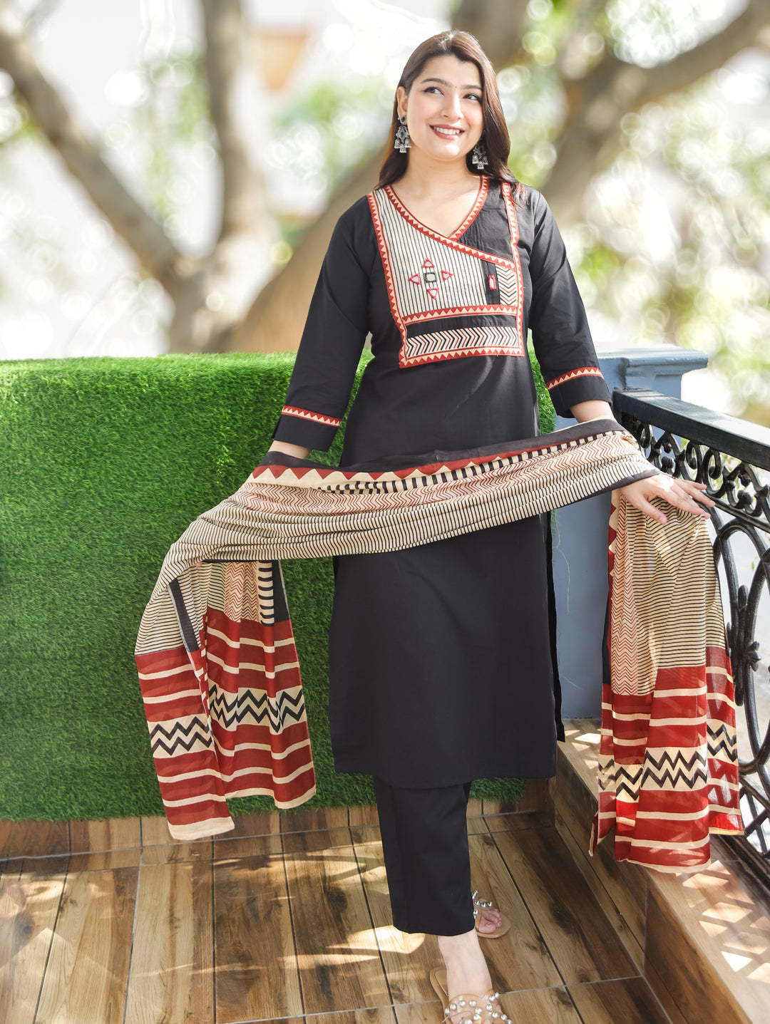 Jennie Black Angrakh Neck Cotton 3 Piece Set