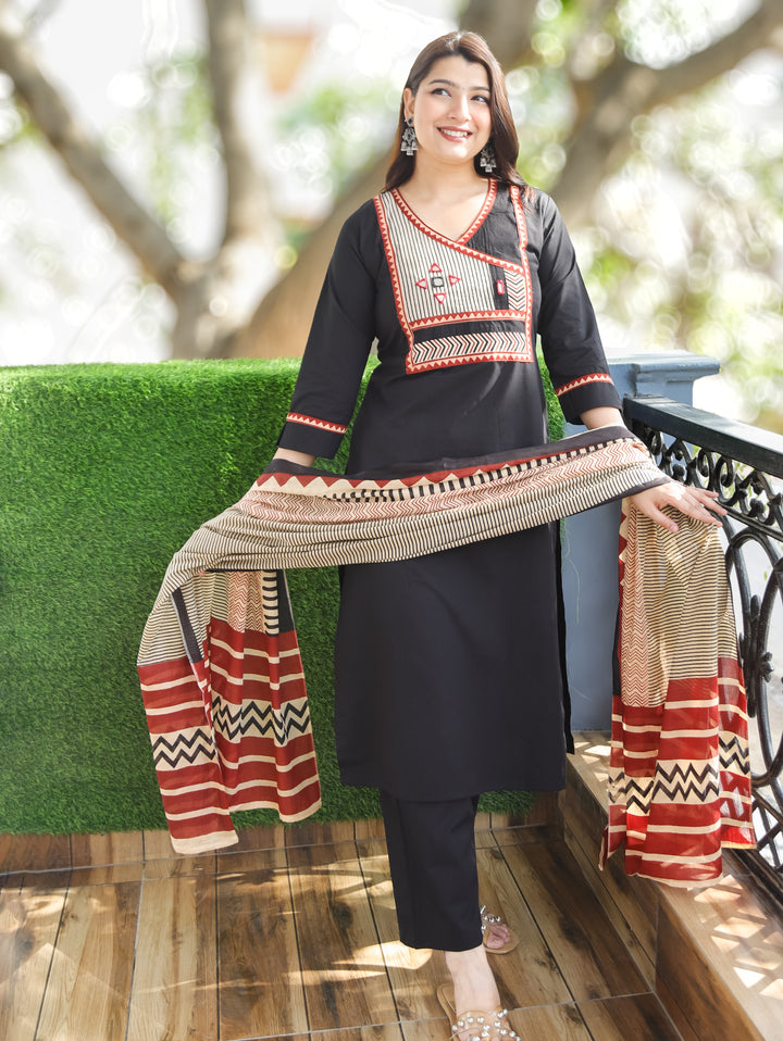 Jennie Black Angrakh Neck Cotton 3 Piece Set