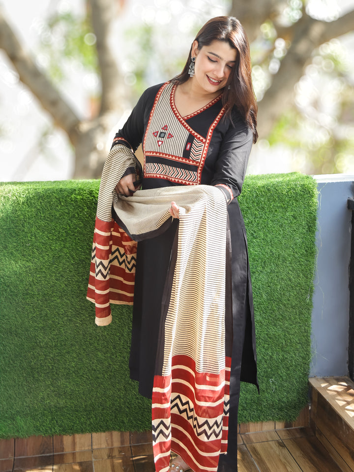 Jennie Black Angrakh Neck Cotton 3 Piece Set