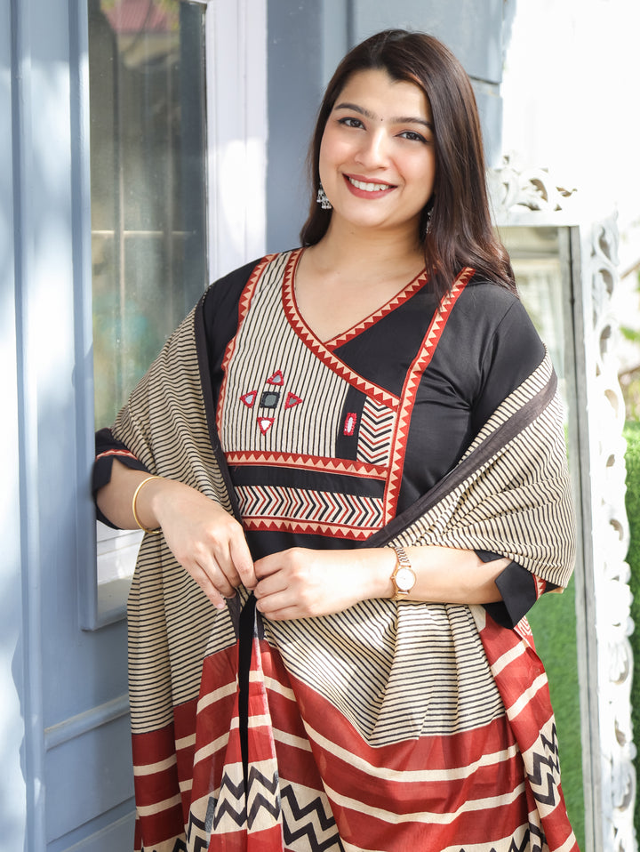 Jennie Black Angrakh Neck Cotton 3 Piece Set
